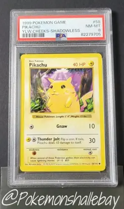 Pikachu 58/102 SHADOWLESS - Base Set *PSA 8 - NM-MT* Vintage Pokemon Card - Image 1