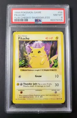 Pikachu 58/102 SHADOWLESS - Base Set *PSA 8 - NM-MT* Vintage Pokemon Card - Image 2