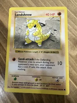 Sandshrew 62/102 Common Base Set Shadowless Pokemon TCG - Image 1