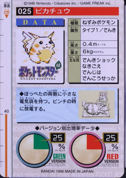 1996 Pokemon Bandai Carddass Vending Pikachu Green no. 25 ex Monsters Collection - Image 2