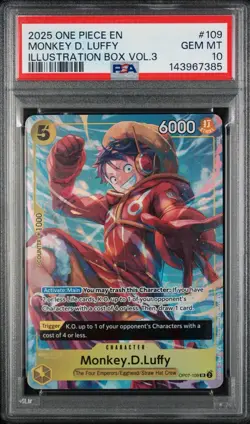 PSA 10 One Piece Monkey D. Luffy Illustration Box Vol 3 Op07-109 2025 - Image 1