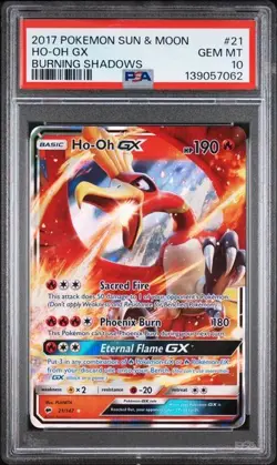2017 Pokemon SM Burning Shadows Ho-Oh GX #21/147 PSA 10 GEM MINT - Image 1
