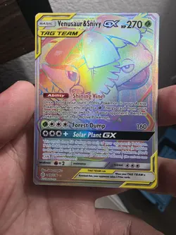 Pokemon Venusaur & Snivy GX TAG TEAM Rainbow Rare Holo 249/236 Sm-Cosmic Eclipse - Image 1