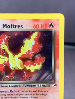 Pokemon TCG Rocket’s Moltres 12/132 Gym Heroes Holo Rare WOTC VTG 2000 Creased - Image 3