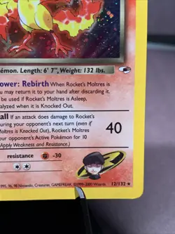Pokemon TCG Rocket’s Moltres 12/132 Gym Heroes Holo Rare WOTC VTG 2000 Creased - Image 4