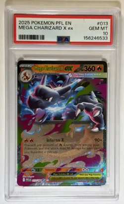 2025 Pokemon PFL EN Mega Charizard EX #013, PSA 10 GEM MINT - Image 1
