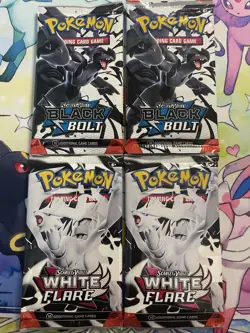 Pokemon Black Bolt/White Flare 4 Booster Pack Bundle (2 BB/2 WF) Factory Sealed - Image 1