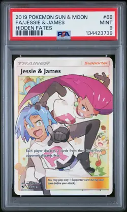 2019 Pokemon Sun & Moon Hidden Fates #68 Fa/Jessie & James Hidden Fates PSA 9 - Image 1