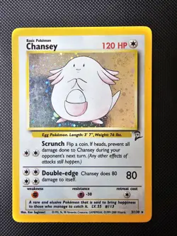 Chansey Base Set 2 Holo Rare 3/130 Pokemon WOTC Vintage Swirl - Image 1