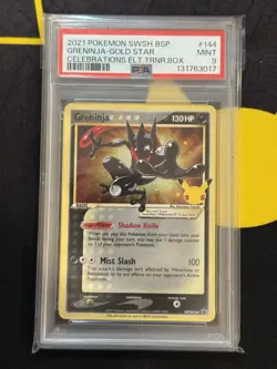 Pokemon Celebrations ETB Greninja Gold Star Promo #144 PSA 9 - Image 1
