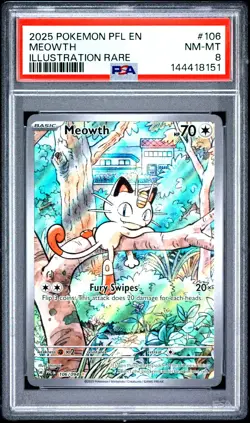 2025 Pokemon PFL EN-Phantasmal Flames Meowth Illustration Rare PSA 8 #106 - Image 1