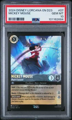 2024 DISNEY LORCANA EN D23 MICKEY MOUSE PLAYFUL SORCERER #07/D23 PSA 10 - Image 1