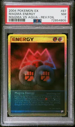 Pokemon Card Magma Energy 87/95 Reverse Holo Foil Team Magma VS Aqua PSA 7 NM - Image 1