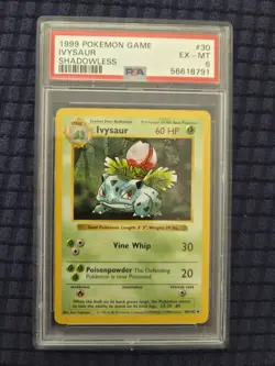 Pokemon 1999 Ivysaur Base Set Shadowless 30/102 Uncommon PSA 6 - Image 1