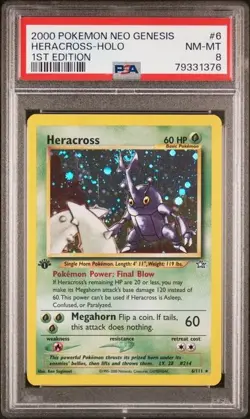 2000 POKEMON NEO GENESIS 1ST EDITION #6 HERACROSS-HOLO PSA 8 - Image 1