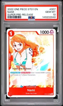 2022 ONE PIECE SUPER PRE RELEASE ST01-007 NAMI PSA 10 GEM MINT - Image 1