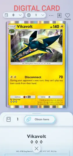 Pokemon Pocket Mobile Game Celestial Guardians Set Vikavolt ◇◇ Rare Trade Card - Image 1