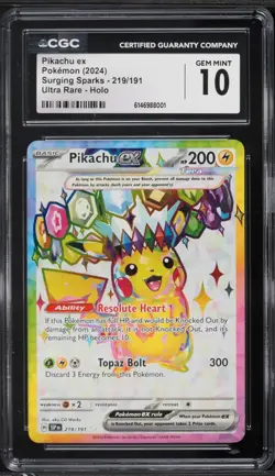2024 Pokemon Surging Sparks Pikachu Ex #219 CGC 10 - Image 1