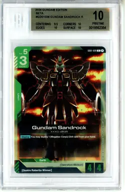 BGS Pristine 10 Gundam Card Game Gundam Sandrock GD01-028 R - Gundam Beta 2024 - Image 1