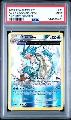 PSA 9 GYARADOS 21 REVERSE FOIL ANCIENT ORIGIN XY POKEMON MINT - Image 1