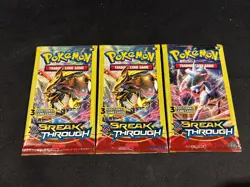 3 Breakthrough Booster Packs Factory Sealed Pokemon Card TCG 3 Card Pack - Image 1