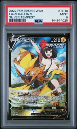 2022 Pokemon SWSH Silver Tempest Zeraora V Rapid Strike PSA 9 Mint No. TG16 - Image 1