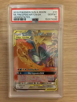2019 Pokemon S & M Hidden Fates #44 Moltres & Zapdos & Articuno Gx PSA 10 - Image 1