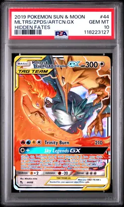 2019 POKEMON SUN & MOON HIDDEN FATES #44 MOLTRES & ZAPDOS & ARTICUNO GX PSA 10 - Image 1