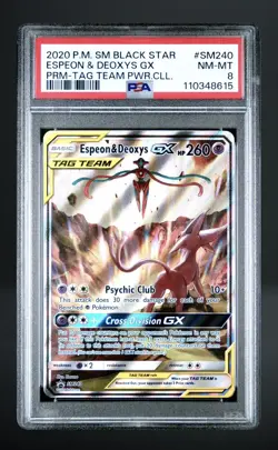 2020 POKEMON SM PROMO TAG TEAM POWERS COLLECTION ESPEON & DEOXYS GX PSA 8 - Image 1