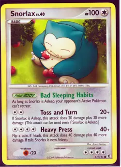 2009 POKEMON RISING RIVALS - SNORLAX #81/111 -COMMON- REGULAR -NM - Image 1
