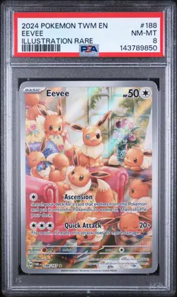 2024 POKEMON TWM EN-TWILIGHT MASQUERADE ILLUSTRATION RARE #188 EEVEE PSA 8 - Image 1