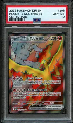 Pokemon Destined Rivals Team Rocket's Moltres ex 208 PSA 10 - Image 1