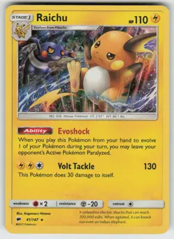 Holo Raichu 41/147 Rare Burning Shadows Near Mint - Image 1