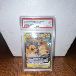Pokemon Unified Minds Raichu & Alolan Raichu GX TAG TEAM Holo 54/236 PSA 9 - Image 1