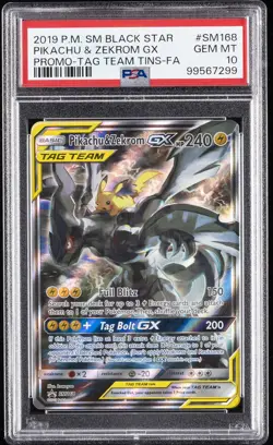 2019 POKEMON SM BLACK STAR PROMO #SM168 FULL ART/PIKACHU & ZEKROM GX PSA 10 - Image 1