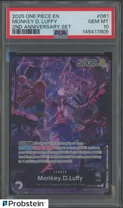 2025 One Piece EN 2nd Anniversary Set #061 Monkey D. Luffy PSA 10 GEM MINT - Image 1