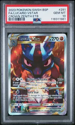 2023 POKEMON SWSH BLACK STAR PROMO #291 FULL ART/LUCARIO VSTAR PSA 10 - Image 1
