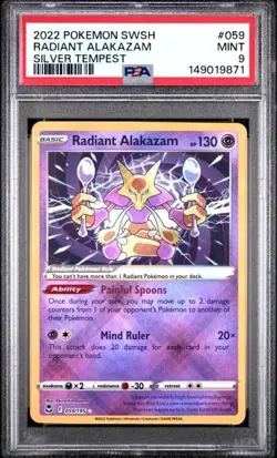 RADIANT ALAKAZAM #059 PSA 9 • 2022 POKEMON SWORD & SHIELD SILVER TEMPEST - Image 1
