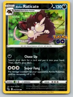 Alolan Raticate 042/078 Common Pokemon GO Reverse Holo Near Mint - Image 1