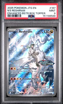 2025 POKEMON JTG EN-JOURNEY TOGETHER #167 N'S RESHIRAM PSA 9 - Image 1