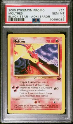2000 POKEMON PROMO BLACK STAR TOSHINAO AOKI ERROR #21 MOLTRES PSA 10 Gem Mint - Image 1