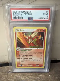 2005 POKEMON EX EMERALD #1 BLAZIKEN-REVERSE FOIL PSA 9 - Image 1