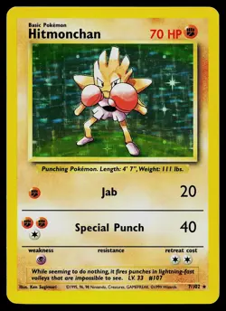 Pokemon Card - Hitmonchan Base Set Unlimited 7/102 Holo Holo Rare - Image 1