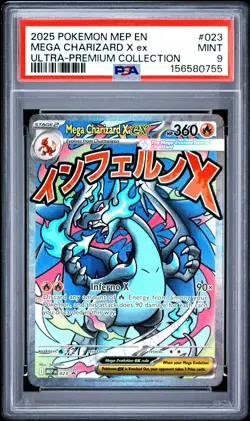 2025 POKEMON MEP EN-ME BLACK STAR PROMO #023 MEGA CHARIZARD X EX PSA 9 - Image 1
