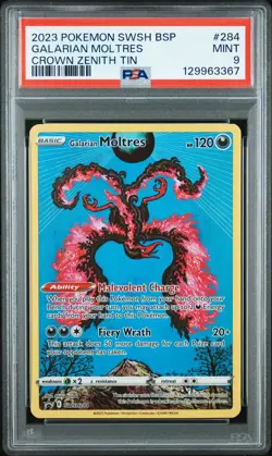 2023 POKEMON SWSH BLACK STAR PROMO CROWN ZENITH TIN #284 GALARIAN MOLTRES PSA 9 - Image 1