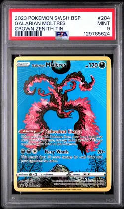 2023 POKEMON SWSH BLACK STAR PROMO CROWN ZENITH TIN #284 GALARIAN MOLTRES PSA 9 - Image 1