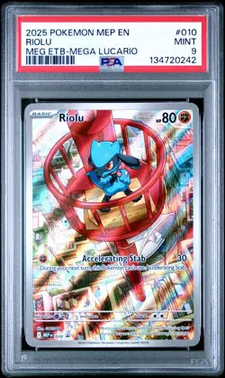 2025 POKEMON MEP EN-ME BLACK STAR PROMO #010 RIOLU PSA 9 - Image 1