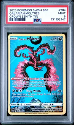 2023 POKEMON SWSH BLACK STAR PROMO CROWN ZENITH TIN #284 GALARIAN MOLTRES PSA 9 - Image 1
