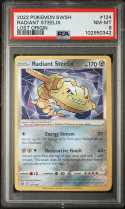 Radiant Steelix 124/196 Lost Origin Pokemon PSA 8 - Image 1