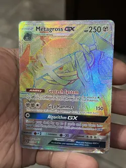 Pokemon TCG Metagross GX 157/145 SM Guardians Rising Rainbow Rare Holo DAMAGED - Image 1